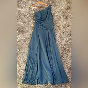One shoulder blue bridesmaid dress